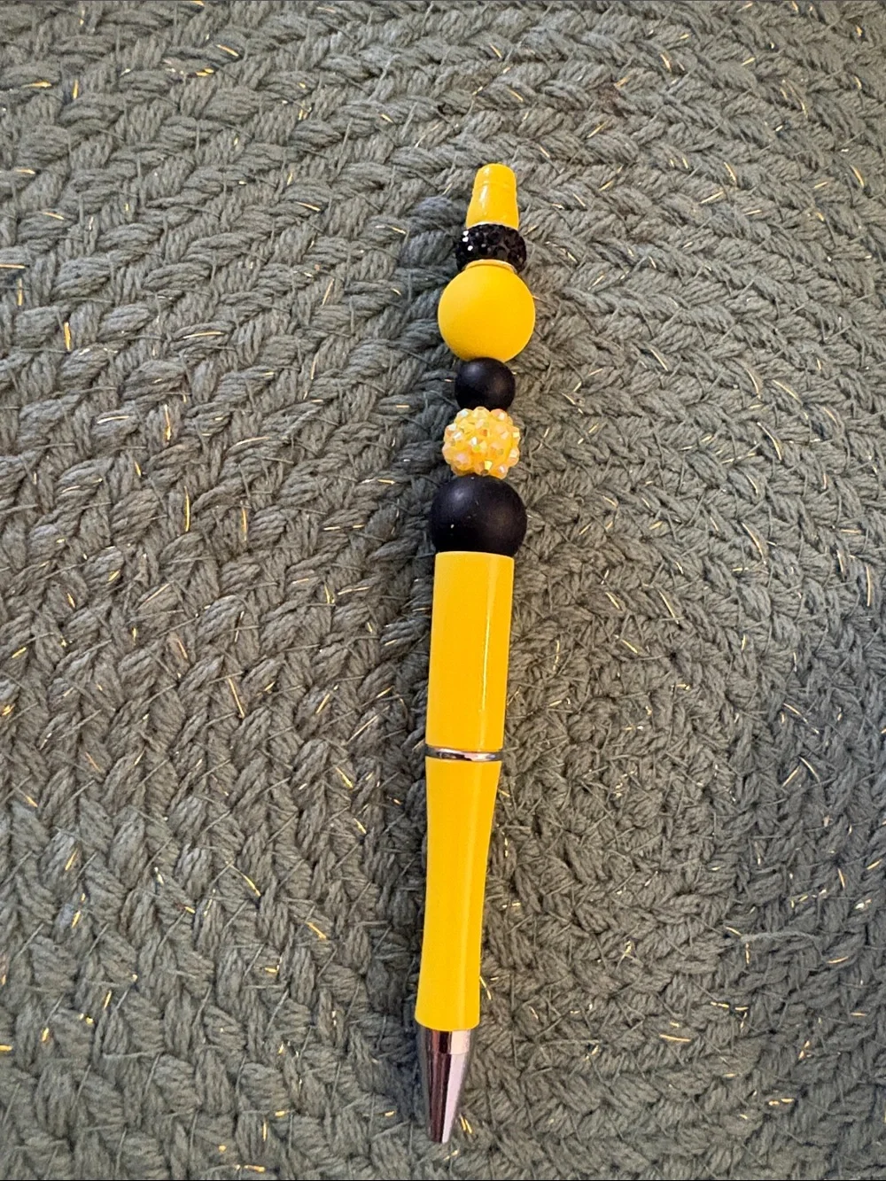 Yellow and Black Decorative Beaded Ballpoint Pen